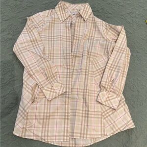 Foxcroft Beige and Pink Plaid Shirt size 4
